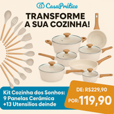 Kit Cozinha dos Sonhos: 9 Panelas Ceramica + 13 Utensílios de Brinde